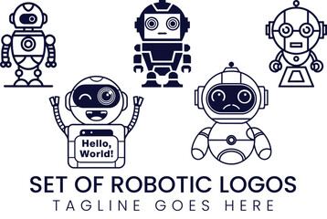 Collection of cute and modern robot illustrations in minimal line style