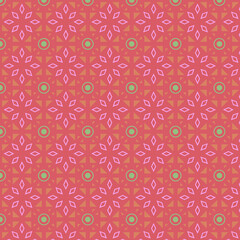 Geometric Floral Pattern in Coral and Green