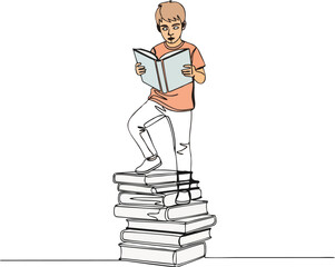Standing on Knowledge – A Child Learning on a Stack of Books (Vector Art)