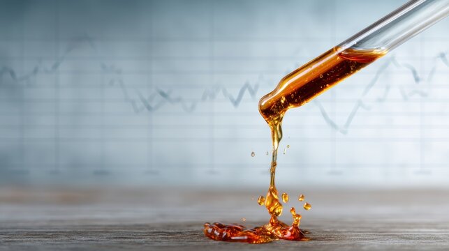 Liquid is elegantly poured from a test tube onto a wooden surface, embodying the essence of science and experimentation, highlighted against a backdrop of abstract data analytics.