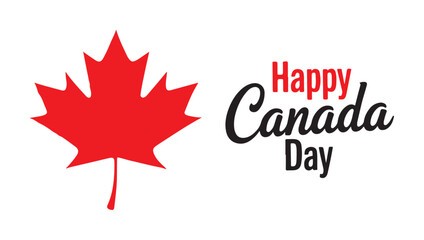 Happy Canada Day greeting with red maple leaf and calligraphy