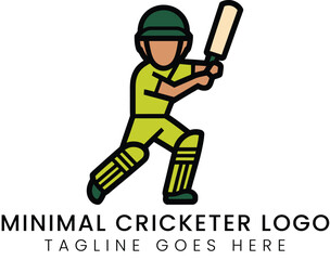 Stylish cricket player illustration with minimal design for sport branding