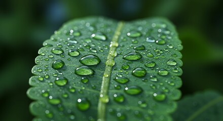 Water droplets on green leaf