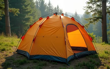 Fotobehang foldable camping tent with sturdy poles. High quality © nana