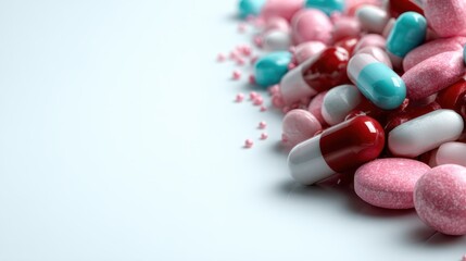 This eye-catching image features an eclectic collection of colorful pills and capsules, highlighting their variety and the potentially lively atmosphere of health and wellness.