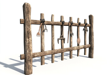 Obraz premium Rustic Farm Fence with Hanging Tools