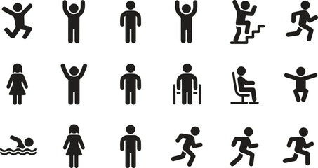 Set of stick figure icons depicting various human activities vector illustration