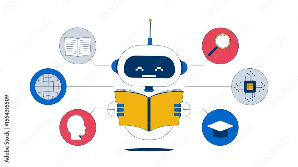 Poster ai training 2d animation. machine learning, artificial intelligence tech. algorithm improvement. rob