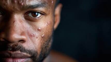 Obraz premium A poignant close-up portrait of a man with facial scars, highlighting the raw beauty of human vulnerability, resilience, and stories etched on his skin.