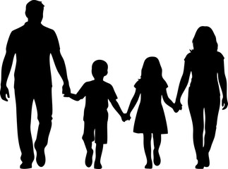 Silhouette Vector of a Happy Family Holding Hands – Parents and Child Together