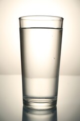 Fresh water in glass on mirror table against gray gradient background