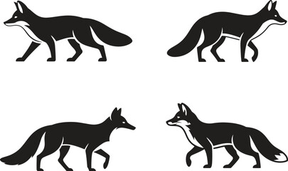 Collection of silhouettes fox icon vector illustration isolate on white background 