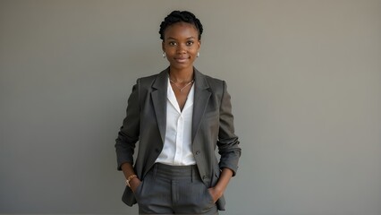 Confident Businesswoman Portrait of a Model Standing with Hands in Pockets