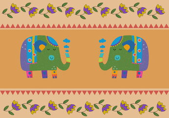 Thai pattern, elephant pattern, floral pattern, Thai pattern, seamless, traditional, ethnic, for textile, carpet, wallpaper, clothing, sarong, batik, print, background, illustration, vector.