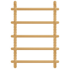 Rope ladder illustration representing flexible climbing tool made of ropes and wooden rungs, isolated on white background
