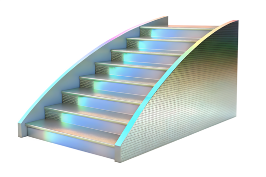 Modern curved staircase design isolated on a white background