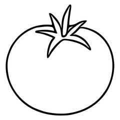 Simple vector illustration of a tomato with a detailed stem, perfect for minimalist designs and healthy food concepts.