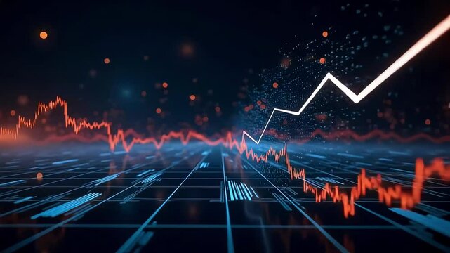 An upward trending stock market chart shows growth and positive financial trends, useful for business backgrounds. - Powered by Adobe