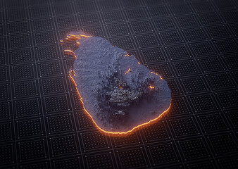 Illuminated Sri Lanka Data Map Highlighting Geographical Features Neon Glow Light 3D Illustration