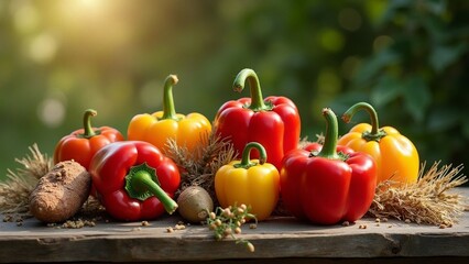 Estate, verdure ed ortaggi di stagione per dieta sana e mediterranea: peperoni, cetrioli, pomodori e zucchine