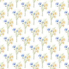 Seamless floral pattern minimalist repeating background with watercolor flower and leaf bouquets. Fabric wallpaper print texture. Perfectly for backdrop, wrapped paper.