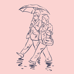 man and woman are walking with an umbrella vector for illustration card decoration