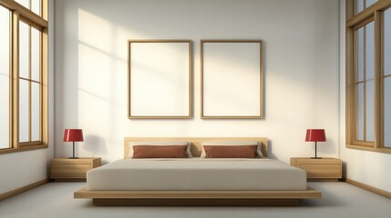 Fototapeta premium Modern bedroom interior with a simple and elegant design.