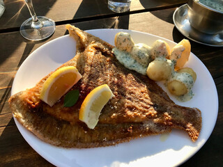 fried plaice with new potatoes and parsley sauce