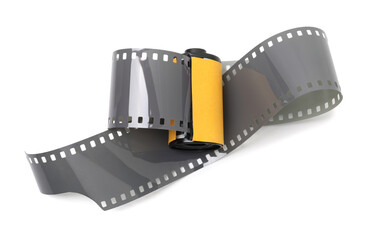 Roll of photographic film isolated on white, top view