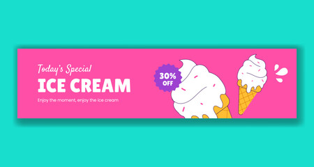 Ice Cream Specials Advertising  Design for Social Media in Cute Cartoon Background