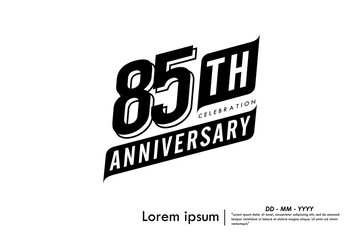 85th years anniversary celebration emblem. congratulations anniversary black logo badge isolated with ribbons on white background. vector illustration template design for web banner.	