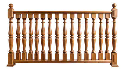 Wooden balustrade with pillar illustration representing classic architectural railing and support structure, isolated on white background
