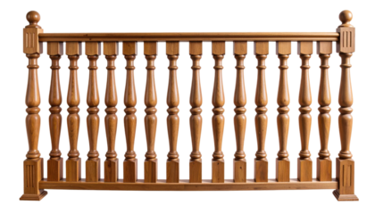 Wooden balustrade with pillar illustration representing classic architectural railing and support structure, isolated on white background
