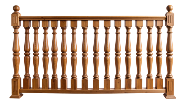 Wooden balustrade with pillar illustration representing classic architectural railing and support structure, isolated on white background

