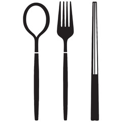 Silhouette image of spoon and fork on white background