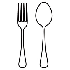 Silhouette image of spoon and fork on white background