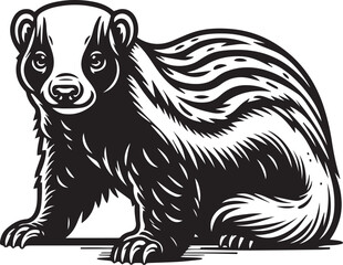 Honey Badger Vector in black and white 