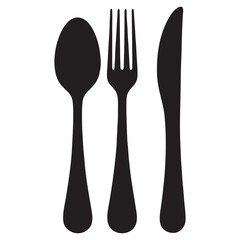 Silhouette image of spoon and fork on white background
