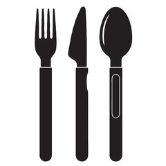 Silhouette image of spoon and fork on white background
