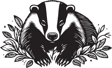 Honey Badger Vector in black and white 