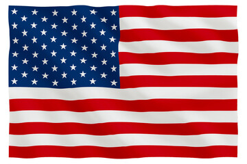 Fototapeta premium United States of America ,USA, american flag isolated on white, Flowing, flag in the wind, American flag flying proudly on Independence Day. Symbol of freedom, democracy, and national pride