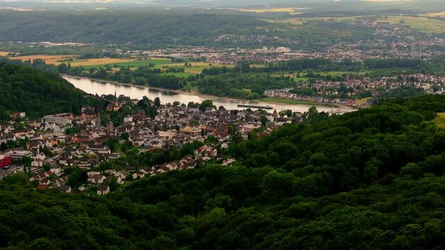 the german rhine river near erpel from above 4k 25fps video