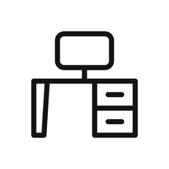 Work desk line icon, office desk with desktop computer vector symbol with editable stroke