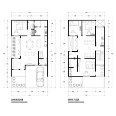 Black and White floor plan of a modern unfurnished house for your design. Suburban house vector blueprint. Architectural background.