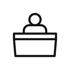 Guest reception desk line icon, office reception table vector symbol with editable stroke