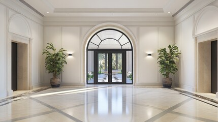 Elegant entryway with a large arched doorway.