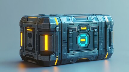 Fototapeta premium Futuristic, metallic chest with glowing accents
