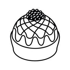 Fototapeta premium Hand-drawn cake with chocolate drizzle and meringue topping silhouette isolated on white background