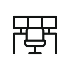 Control room furniture line icon, multi monitor security workstation vector symbol with editable stroke