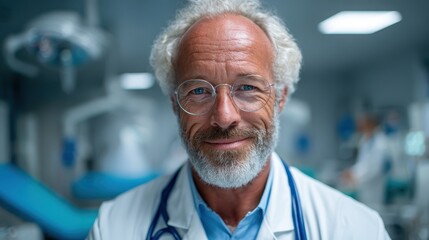 A devoted male doctor with a reassuring smile in a clinical environment, illustrating the importance of healthcare professionals in promoting health and wellness.